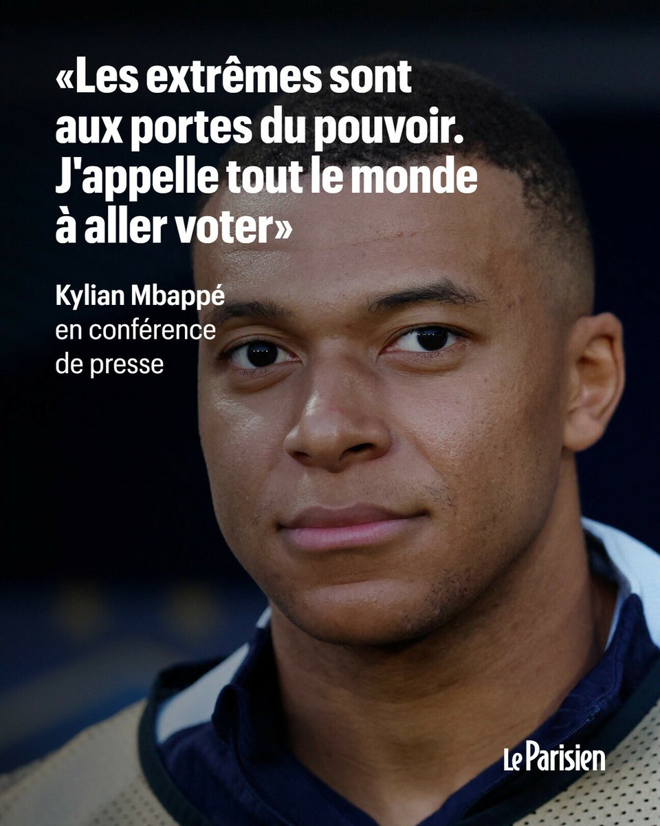 le_Parisien's tweet image. En conférence de presse, Kylian Mbappé est revenu sur la situation politique en France et appelle à voter aux législatives

SUIVEZ NOTRE DIRECT ➡️ l.leparisien.fr/j826