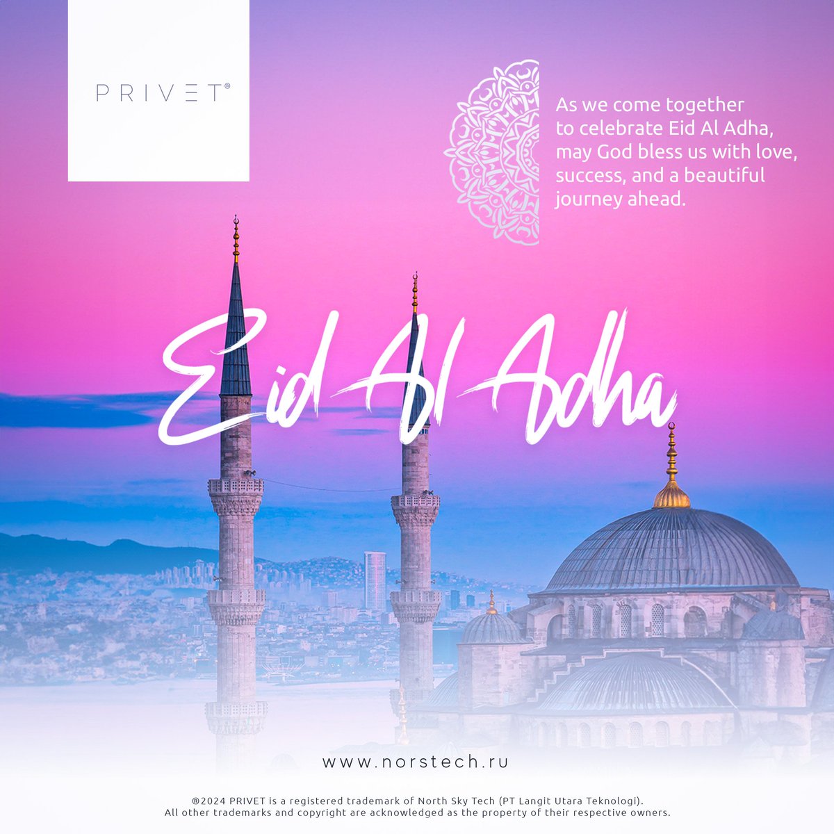 PrivetNorstech's tweet photo. As we come together to celebrate Eid Al Adha, may God bless us with love, success, and a beautiful journey ahead. ✨️

#designforlife #privet #norstech https://t.co/LhCISmdY7B