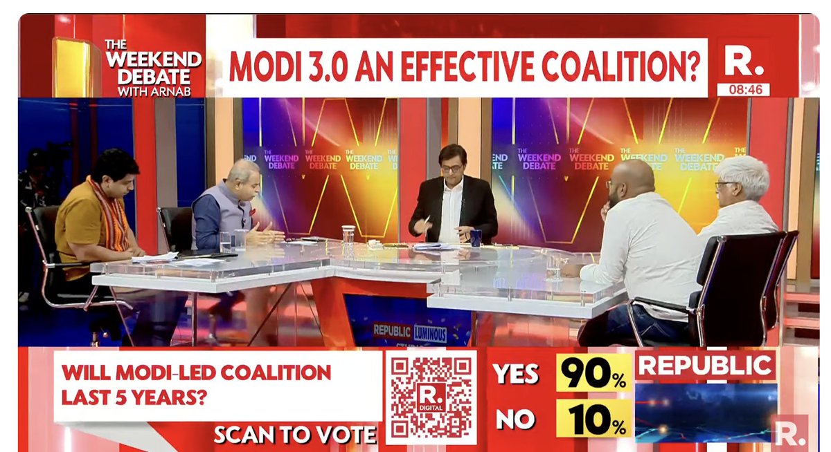 republic's tweet photo. Tune in here to watch The Weekend Debate with Arnab - https://t.co/lpJ9FFIhrn
#WeekendDebate #NDA #PMModi #BJP #TDP #JDU #Arnab #ArnabGoswami https://t.co/BrMoFgazHY