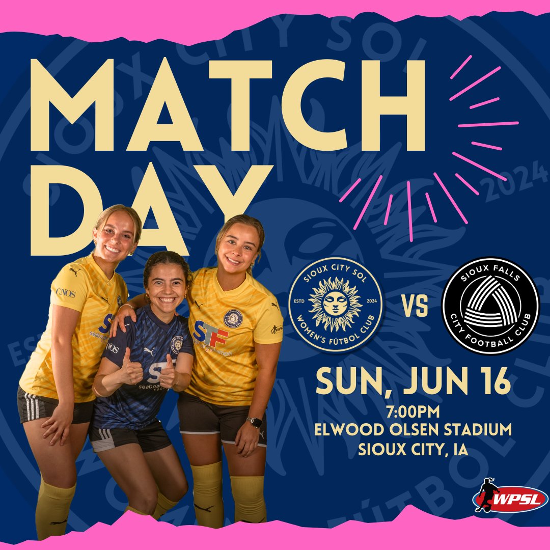 siouxcitysol's tweet photo. 🌞⚽️ It's going to be a BEAUTIFUL evening for some Father's Day Fútbol!  Come on out to Olsen Stadium at 7PM as the ladies take on @SiouxFallsCity!  FREE ADMISSION courtesy our friends at @CNOSPC!  Grab a friend and we'll SEE. YOU. THERE! ⚽️🌞

#PlayWithSol
#HerGame https://t.co/h2osQz4czF