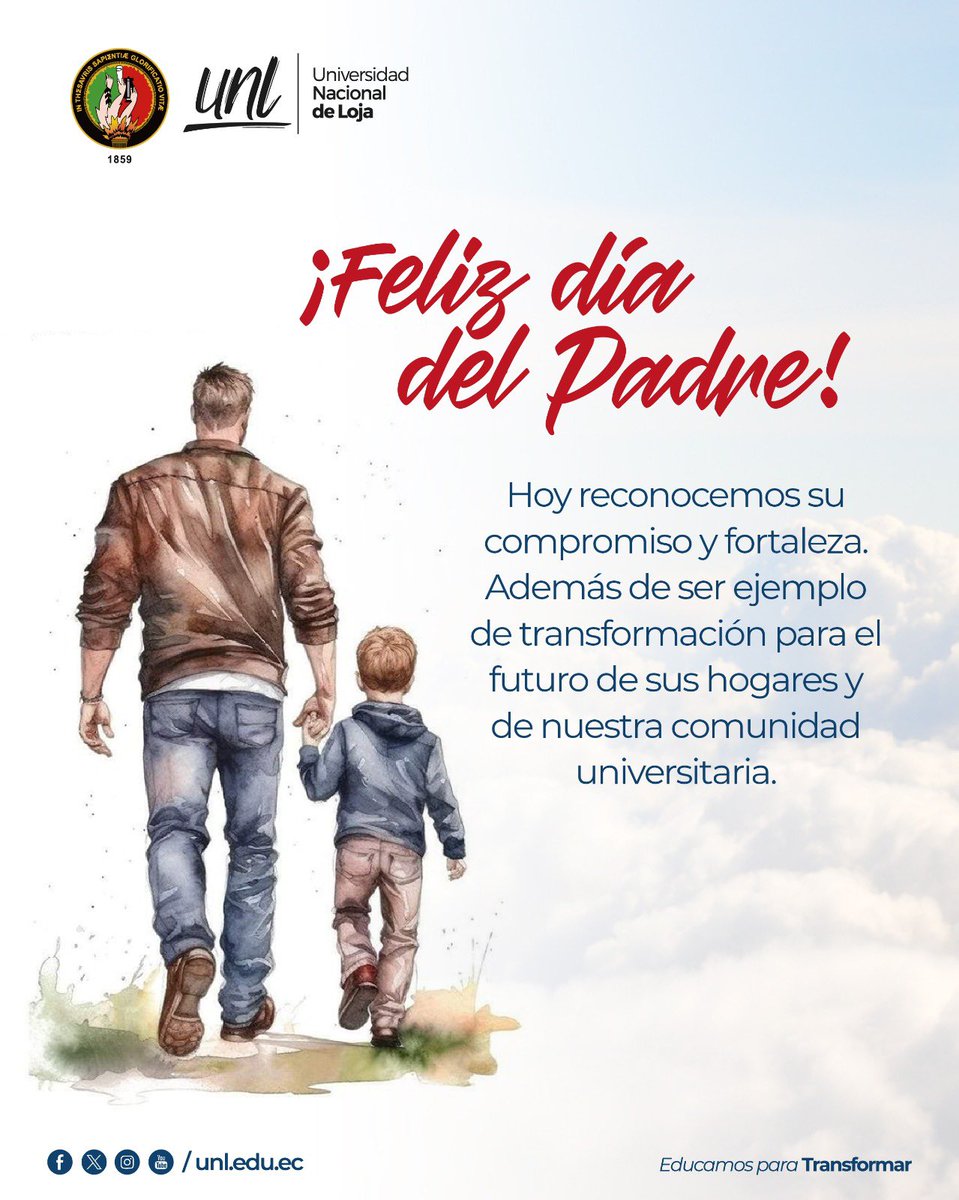 #DíaDelPadre 🎊

👨‍👧‍👦 La Universidad Nacional de Loja les desea un día lleno de amor, alegría y momentos inolvidables junto a sus seres queridos. 

Gracias por ser una fuente de inspiración y fortaleza.  👨‍💼

¡Feliz día! 🎉
