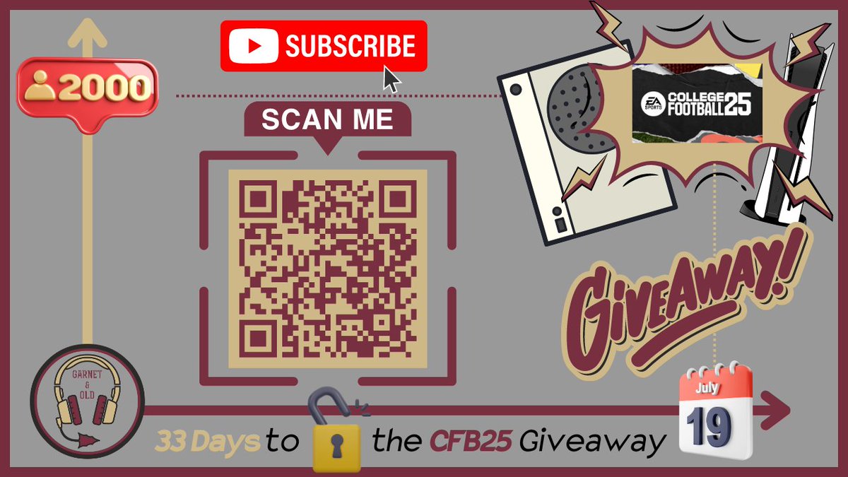 Garnet_Old's tweet photo. 33 Days, 800 subscribers
Difficult goal to hit? Yes.
Can it be done? Also Yes.
With the help of #NoleFamily and #FSUTwitter, we want to GIVE AWAY a game console ➕ a copy of @EASPORTSCollege #CFB25.
But we have to #KeepCLIMBING to 2K by July 19!
Do us the honor of subscribing and sharing in your world.