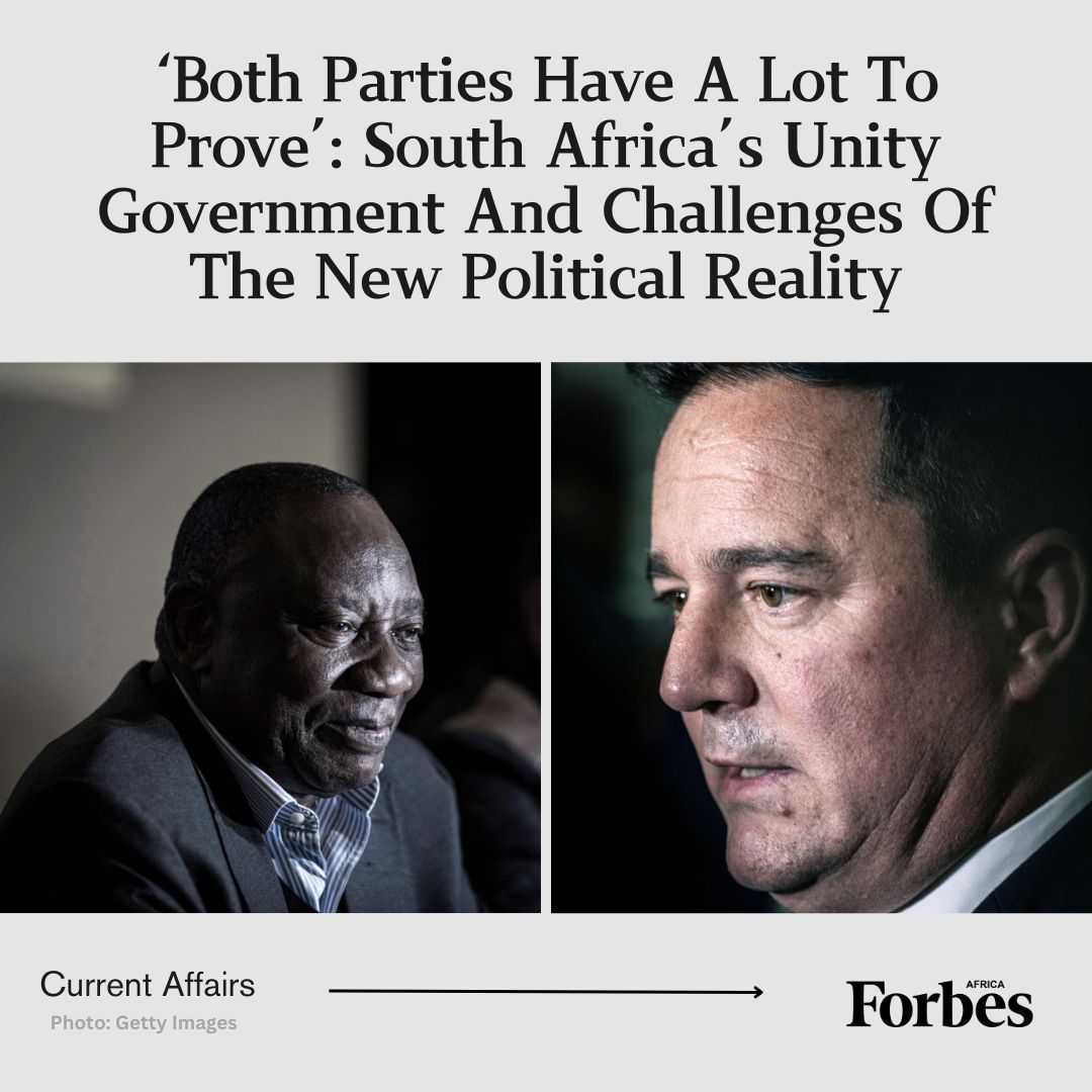 forbesafrica's tweet photo. #CurrentAffairs
South Africa is entering a new political era with the formation of a Government of National Unity (#GNU) between the previously ruling African National Congress (#ANC) and the opposition Democratic Alliance (#DA). This historic coalition, finalized amidst last-minute negotiations, represents a significant compromise from both sides and aims to stabilize governance at both national and provincial levels.

The #GNU comes after the ANC, which secured 40.18% of the national vote, lost its parliamentary majority for the first time since the end of apartheid. The DA, with 21.81% of the vote, has agreed to support President Cyril Ramaphosa’s leadership, marking a shift towards a more collaborative governance model.

Want to read more⤵️
https://t.co/Q9Hlf7puwC