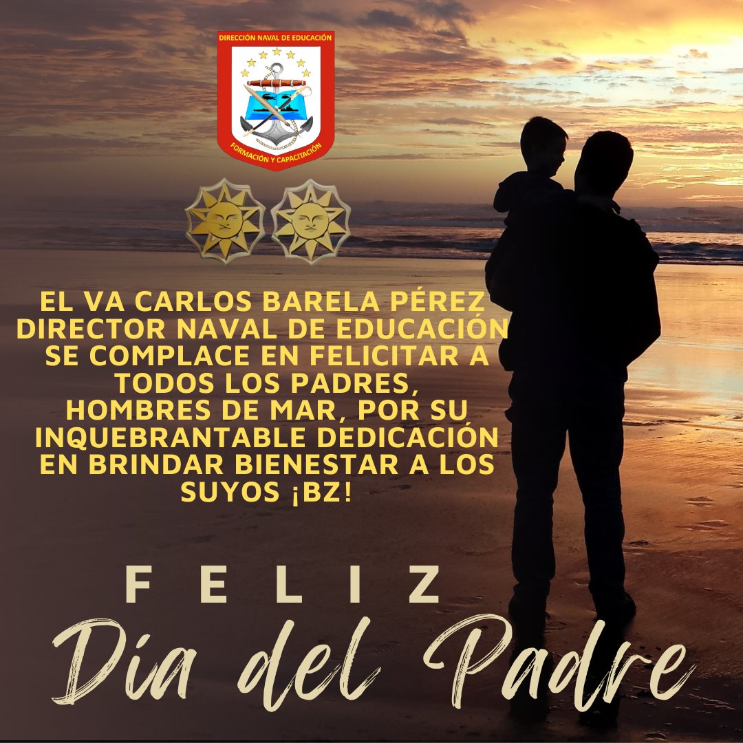 El VA Carlos Barela Pérez, Director Naval de Educación, se complace en felicitar a todos los Padres, Hombres de Mar, por su inquebrantable dedicación en brindar bienestar a los suyos ¡BZ!

<a href="/ArmadaFANBVzla/">Armada_ve</a>