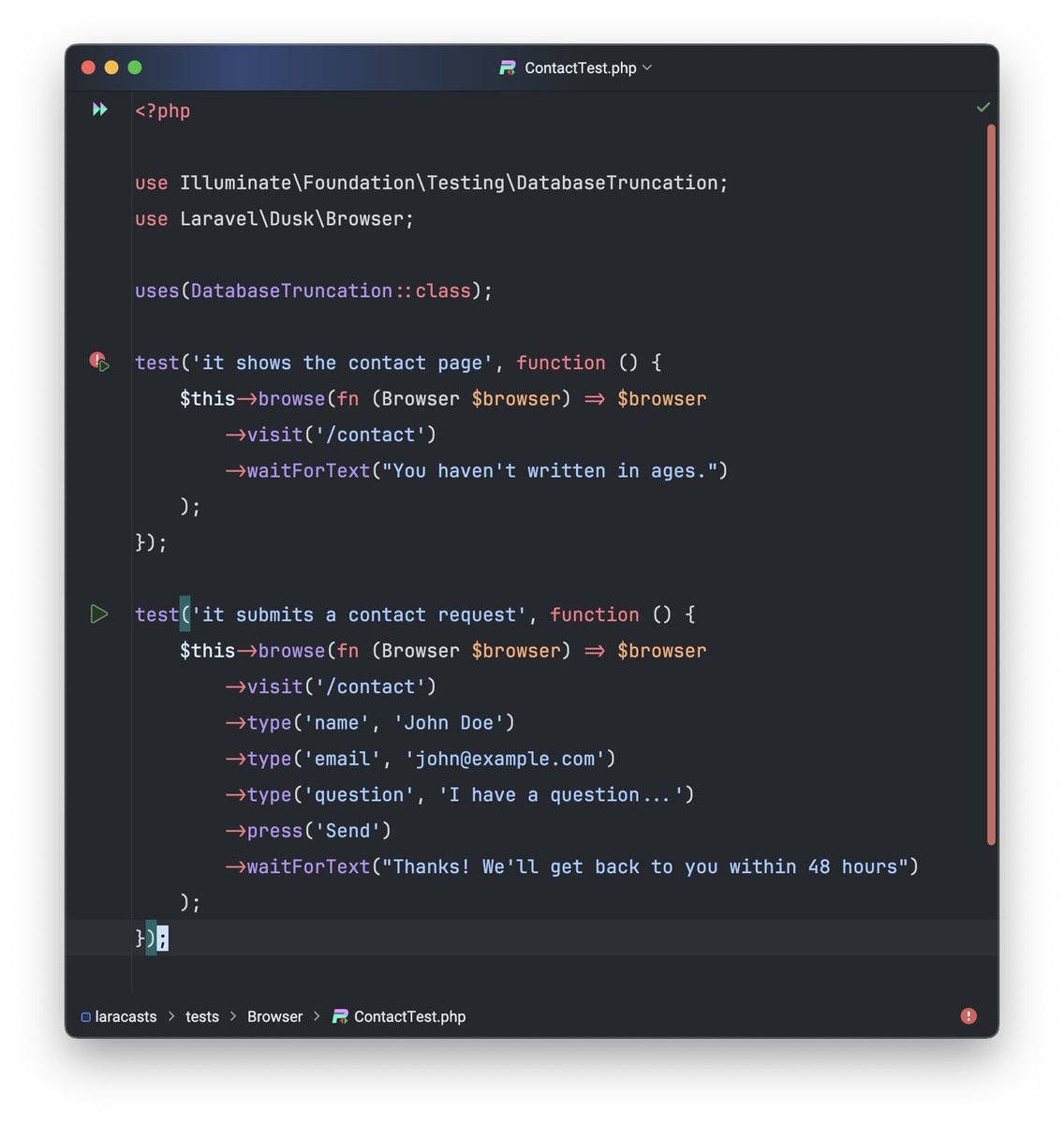 jeffrey_way's tweet image. One of the biggest failures of the testing evangelist community stems from starting newcomers with unit tests, isolation, and mocking... instead of the dumb-obvious first step: reproduce what you&apos;re already doing manually.