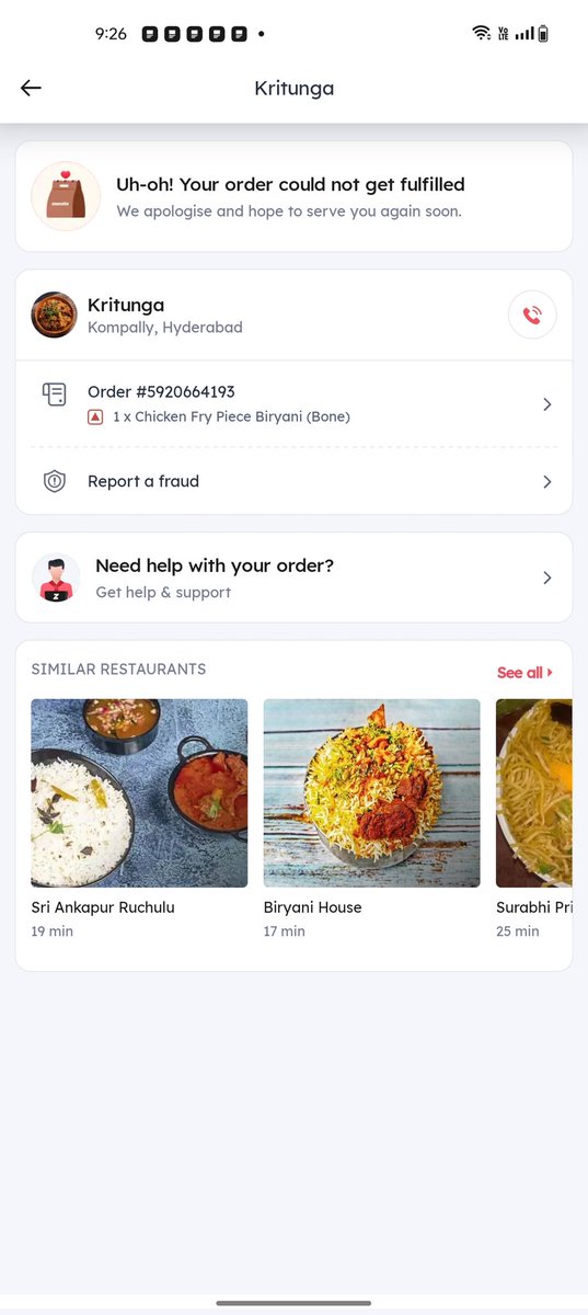 PrInCe_ChiNnA_'s tweet photo. @zomato @zomatocare  I have ordered biryani from kritunga and order picked up by delivery agent he not even attend near location even after iam calling him and paden exact address with landmark still he not delivered &amp; he cancelled order without informing me # need money back https://t.co/8vTa9ROxfq