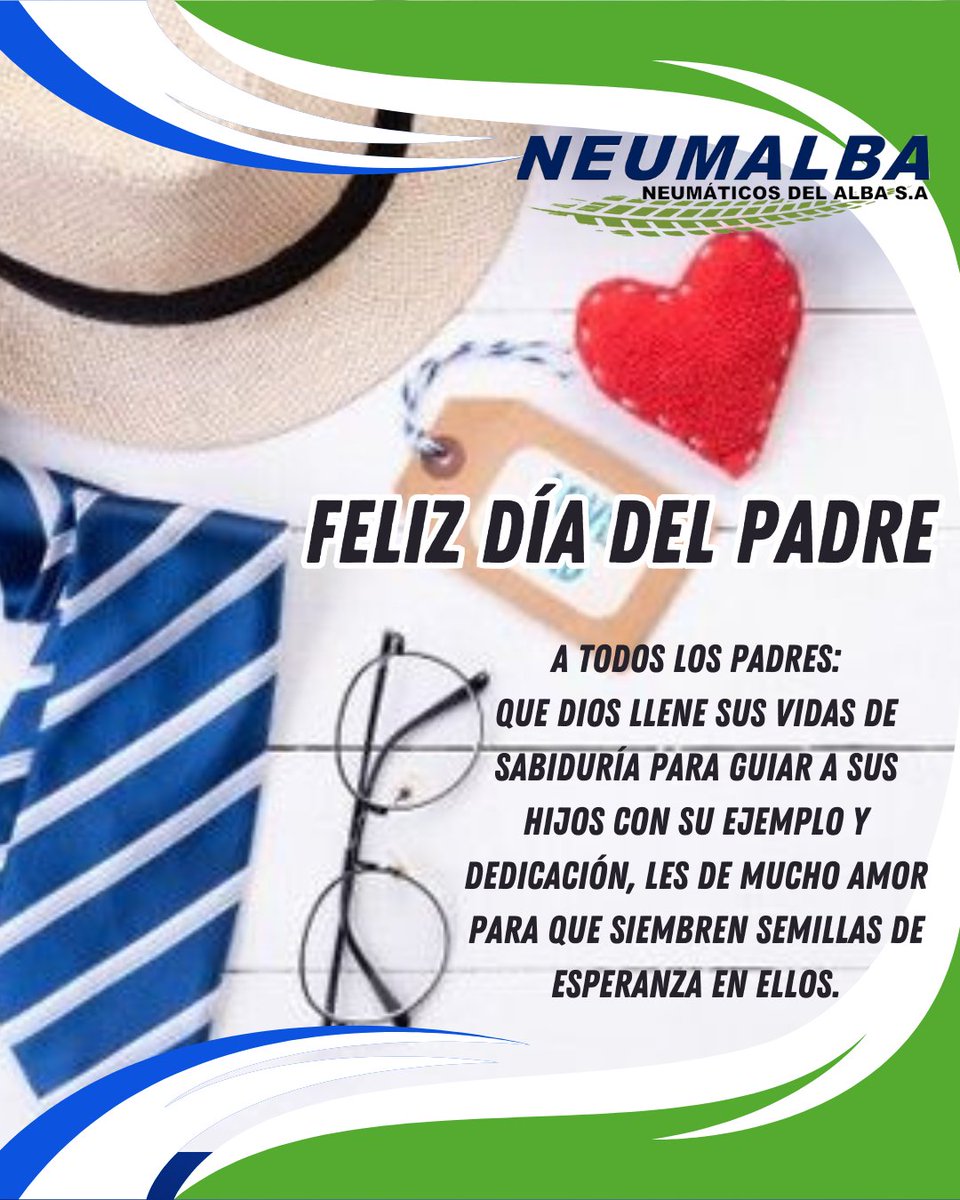 Hoy en este día tan especial, queremos Felicitar a todos los hombres que luchan por sacar a sus hijos adelante y guiarlos a cumplir sus sueños y metas, con amor y sabiduría. 

Feliz día del Padre les desea la gran familia <a href="/neumalba001_ve/">Neumáticos del Alba, S.A.</a>.