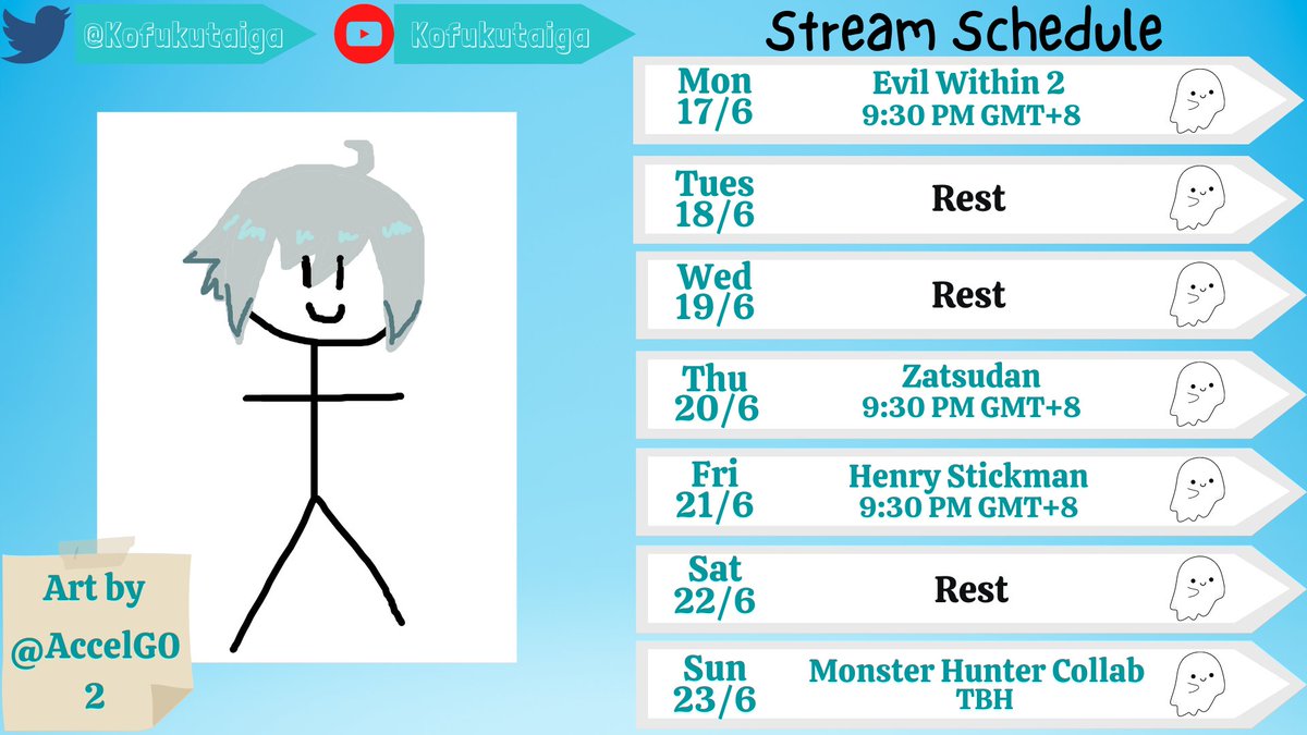 KofukuTaiga's tweet photo. Hey Ghosties, Here is this week's schedule Hope you can join the stream ૮₍ ˶ᵔ ᵕ ᵔ˶ ₎ა

Art by @/AccelG02

Here are the Tags:
🔴Live:#SpookyTime
🎨Art:#TaigART
👻Fan:#Ghosties
😜Meme:#GhosThings

#ENVtubers #Vtuber #MYVT #MalaysiaVTuber #VTuberUprising https://t.co/OpimDWtHzP