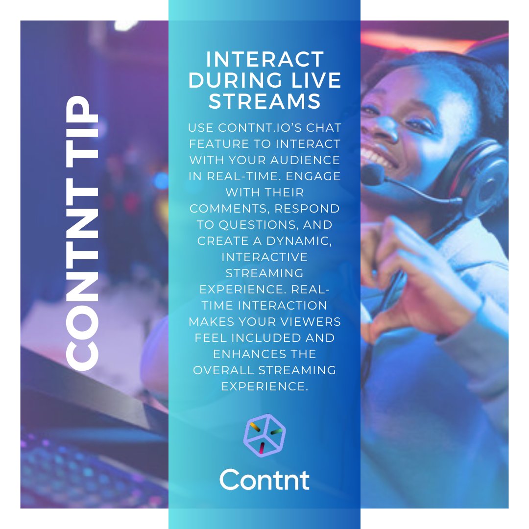 Contntio's tweet image. 🎥 Contnt Tip: Interact During Live Streams! 🎥 Engage your audience in real-time with Contnt.io’s chat feature. Build a dynamic streaming experience by responding to comments and questions. Ready to enhance your streams? Sign up now#LiveStreaming #ContntPlatform