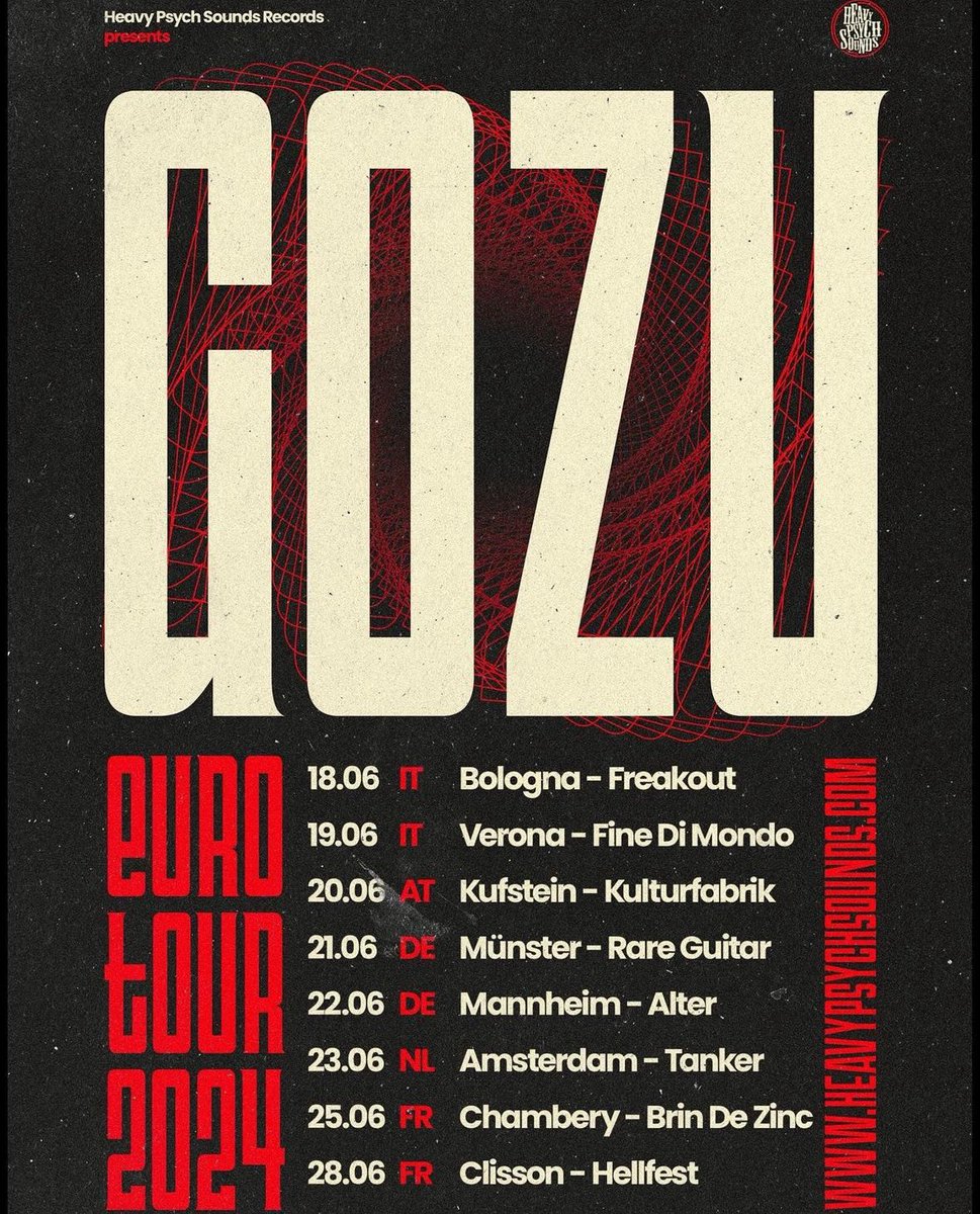 18.06.24 IT BOLOGNA - FREAKOUT
19.06.24 IT VERONA - FINE DI MONDO
20.06.24 AT KUFSTEIN - KULTURFABRIK
21.06.24 DE MÜNSTER - RARE GUITAR
22.06.24 DE MANNHEIM - ALTER 
23.06.24 NL AMSTERDAM - TANKER
25.06.24 FR CHAMBERY - BRIN DE ZINC
28.06.24 FR CLISSON - HELLFEST