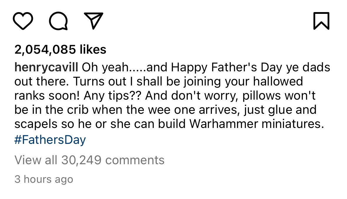 DiscussingFilm's tweet image. Henry Cavill announces on #FathersDay that he will be a dad soon.