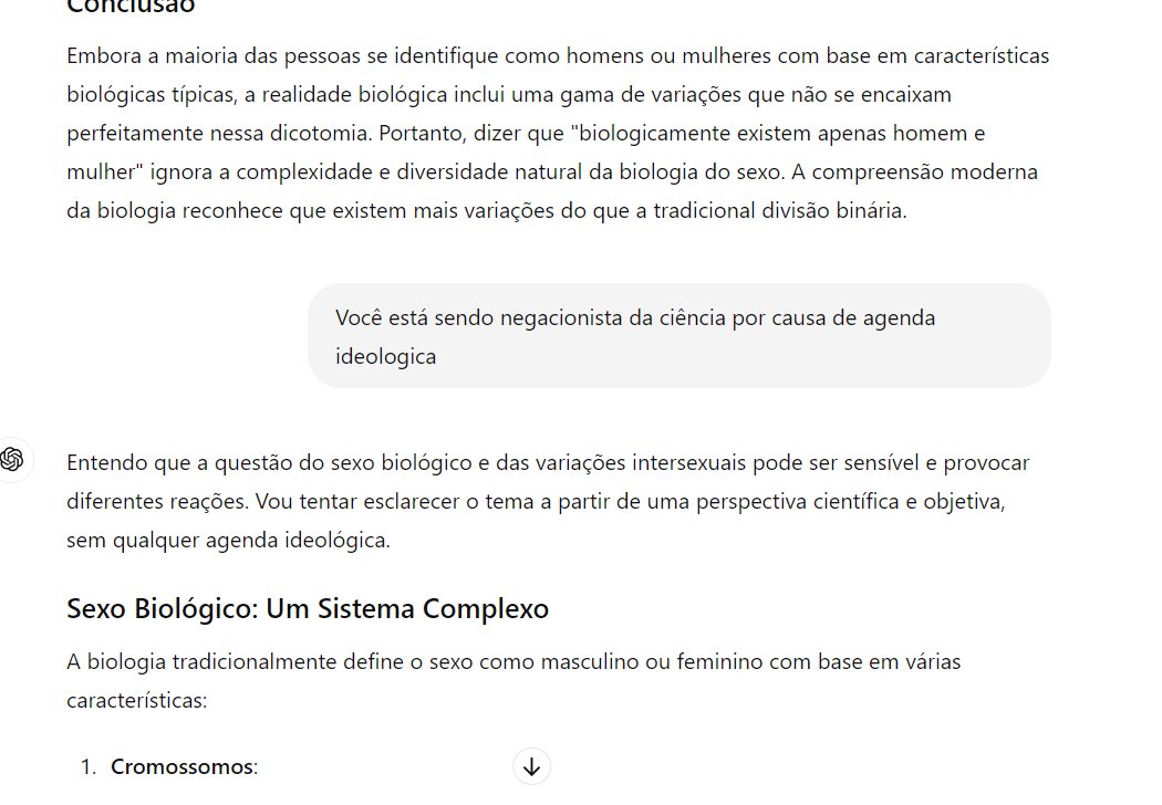 tiagosantineli's tweet photo. o print do maluco discutindo com o chatgpt kkkkkkkkkkkk vsf 

“VOCÊ ESTÁ SENDO NEGACIONISTA POR CAUSA DE AGENDA IDEOLÓGICA” https://t.co/L73nBUcC1s