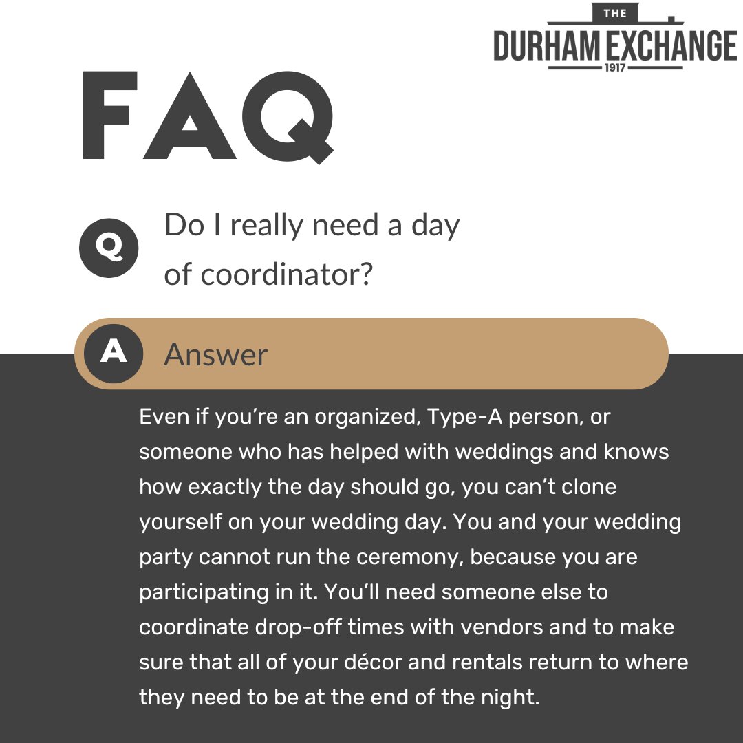 durham_exchange's tweet image. ❓ Got questions? We’ve got answers! Head over to our FAQ page to learn more about hosting your next event at The Durham Exchange. 

Get the details you need to plan the perfect celebration: DurhamExchange.com/faq!

#DurhamExchange #EventFAQs #PlanWithConfidence
