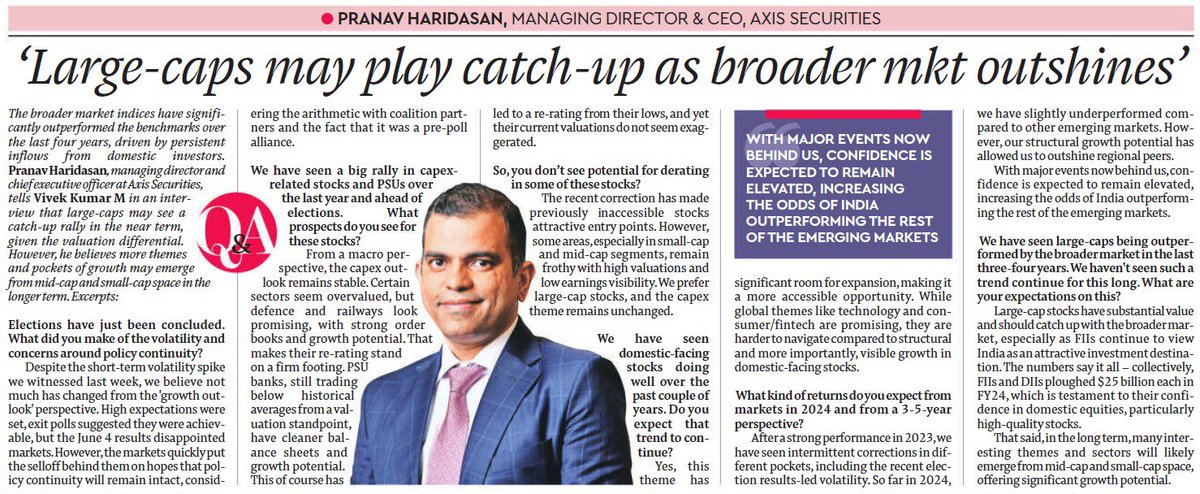 Axis Direct (@axisdirect_in) on Twitter photo In an interview with <a href="/FinancialXpress/">Financial Express</a>, <a href="/HaridasanPranav/">Pranav Haridasan</a> MD & CEO of Axis Securities, discusses market trends and highlights the outperformance of broader market indices over benchmarks driven by domestic investor inflows. In an interview with <a href="/FinancialXpress/">Financial Express</a>, <a href="/HaridasanPranav/">Pranav Haridasan</a> MD & CEO of Axis Securities, discusses market trends and highlights the outperformance of broader market indices over benchmarks driven by domestic investor inflows.