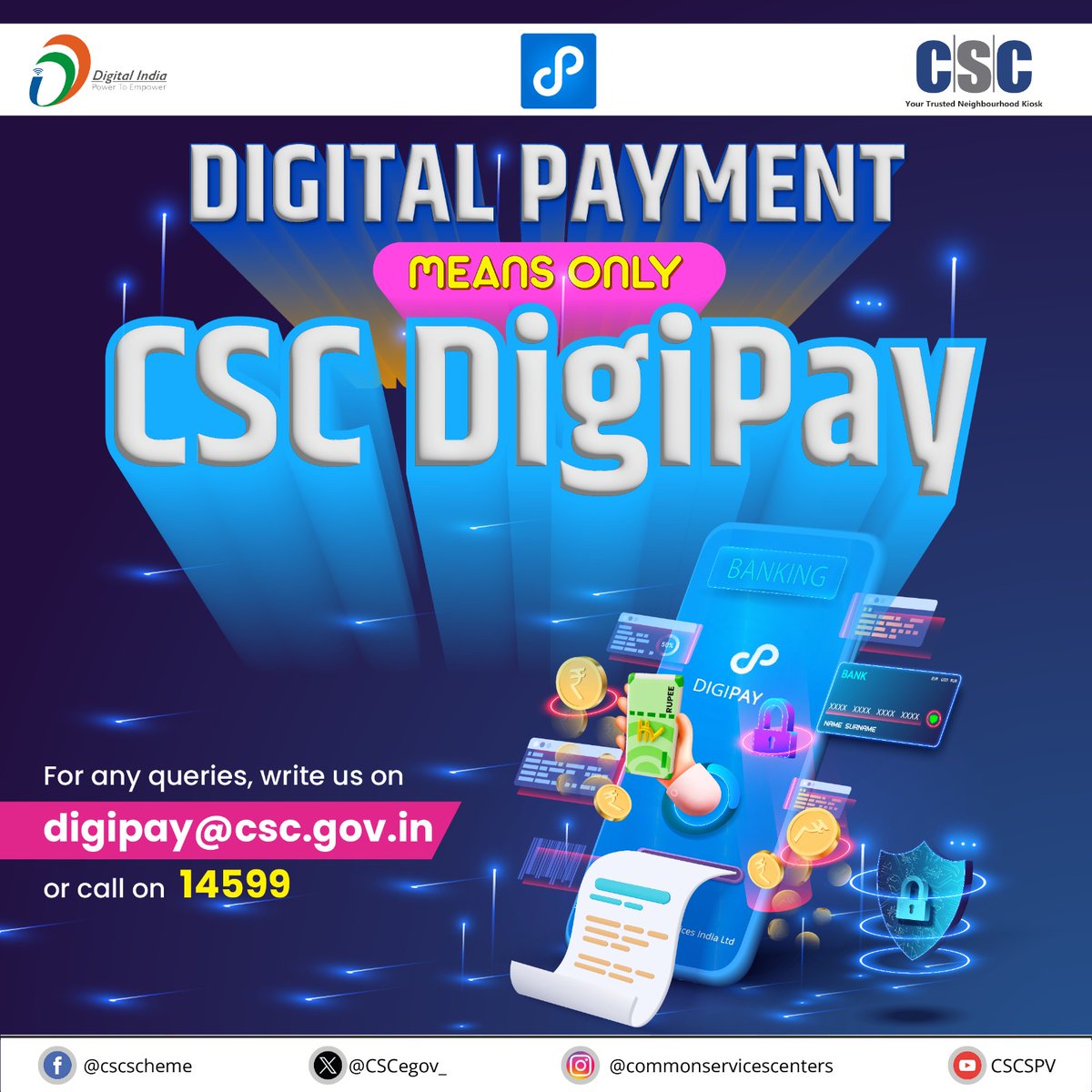 Lucky Puri (@lucky_csc) on Twitter photo Digital Payment means only CSC DigiPay...
#DigiPay is revolutionizing #DigitalPayments in Rural India!!
Visit the nearest CSC centre to avail the Banking services.
For any queries, write us at digipay@csc.gov.in or call at 14599
#DigitalIndia #FinancialInclusion #CSCDigiPay Digital Payment means only CSC DigiPay...
#DigiPay is revolutionizing #DigitalPayments in Rural India!!
Visit the nearest CSC centre to avail the Banking services.
For any queries, write us at digipay@csc.gov.in or call at 14599
#DigitalIndia #FinancialInclusion #CSCDigiPay