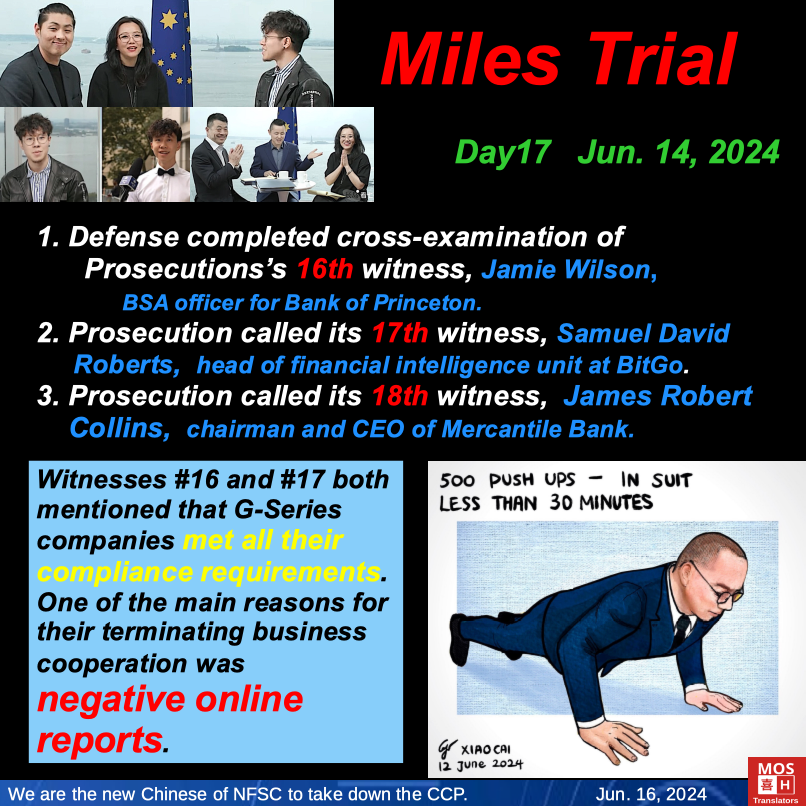 Mos_Translators's tweet photo. Day 17 of Miles' Trial
Witnesses #16 and #17 both mentioned that G-Series met all of their compliance requirements and that one of the main reasons they terminated their business relationship was because of negative online reports.
#takedowntheccp #milestrial #milesinsight https://t.co/ZUvgW8CJRM