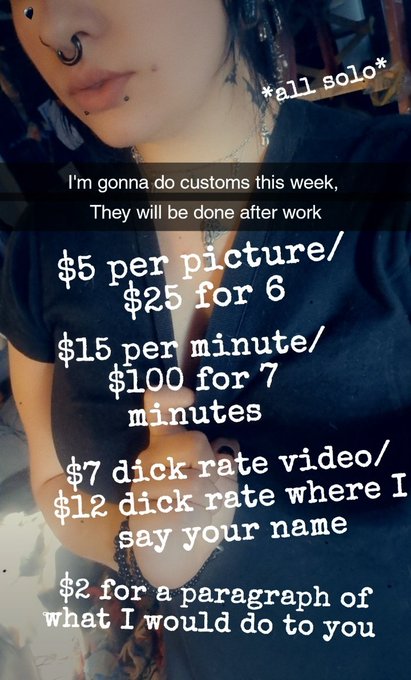 I'm doing customs again this week on my snapchat and onlyfans, both under hellohugetits. What do you<a href="/tag/goth"class="tags"><span>#goth</span></a><a href="/tag/nsfw"class="tags"><span>#nsfw</span></a><a href="/tag/gothgoddess"class="tags"><span>#gothgoddess</span></a>