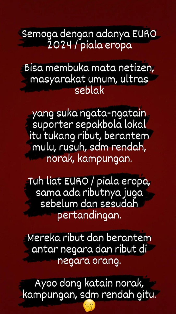 Penikmat_MiAyam's tweet image. Gimana sepakbolanya mau maju
Pantesan sepakbola nya gak maju maju

Orang suporternya suka ribut, berantem, rusuh, bikin macet, sdm rendah, norak, kampungan.

#Netizen
#Viralvideo