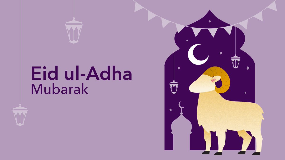 uniofwarwick's tweet photo. #EidUlAdha Mubarak to our Muslim community here at Warwick! 

We wish you a blessed and joyful Eid 💜 https://t.co/6SeZsMh88m