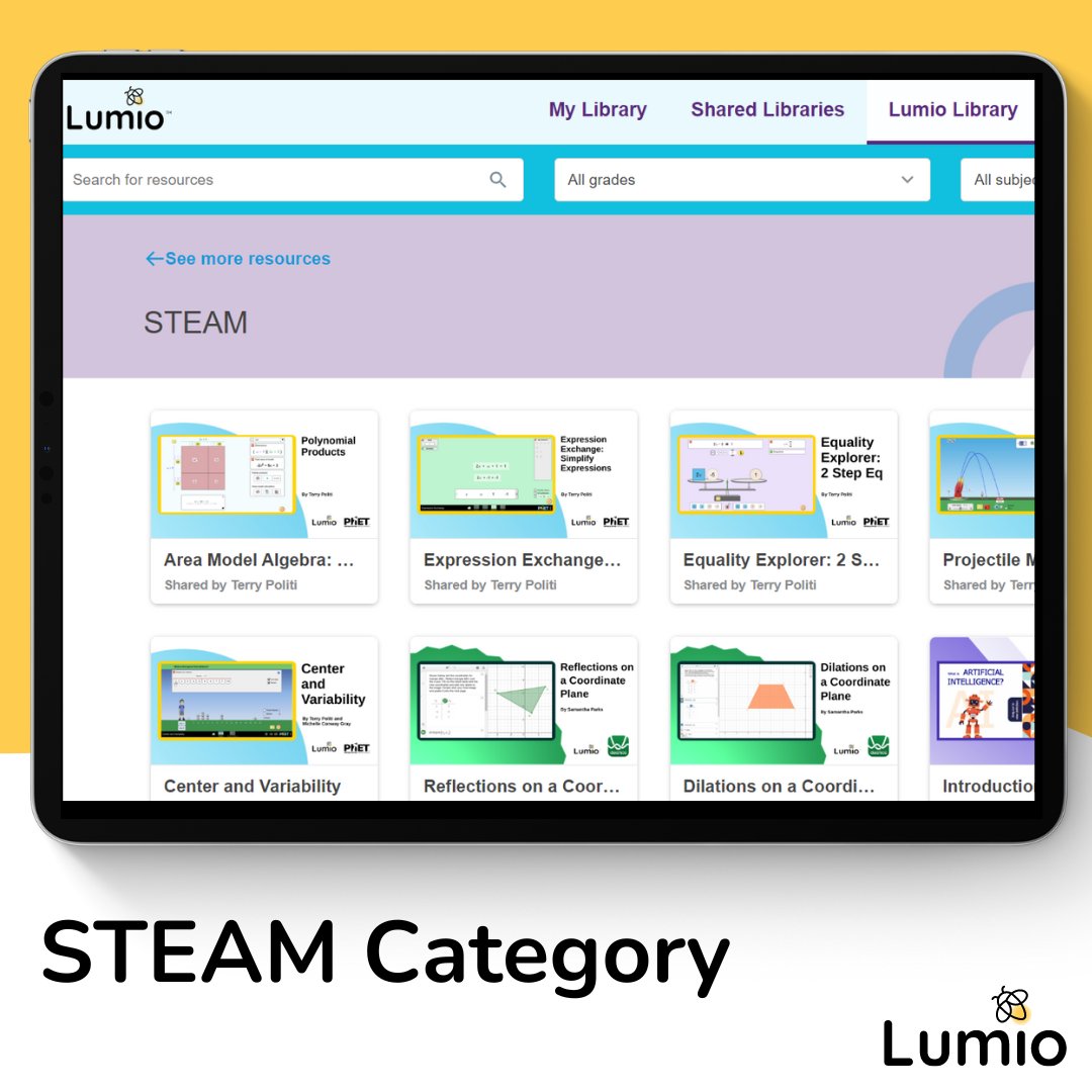 Did you know we have a collection of #STEAM resources? Learn about AI, get coding, explore <a href="/PhETsims/">PhET Sims</a> &amp; more. Find it here: bit.ly/4brsCe2

#GoLumio