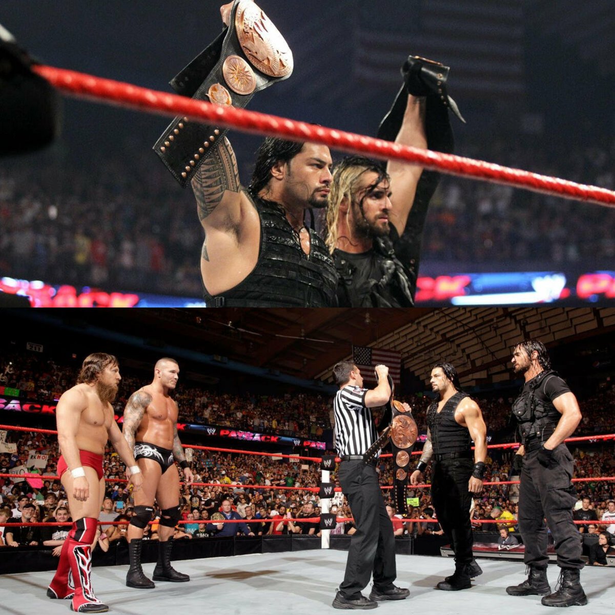 _Rollins_Utd's tweet image. 11 years ago today at #WWEPayback,
The WWE Tag Team Champions 
Seth Rollins and Roman Reigns defeated Daniel Bryan and Randy Orton in a fantastic Tag Team matchup to retain the WWE Tag Team Titles.🥺