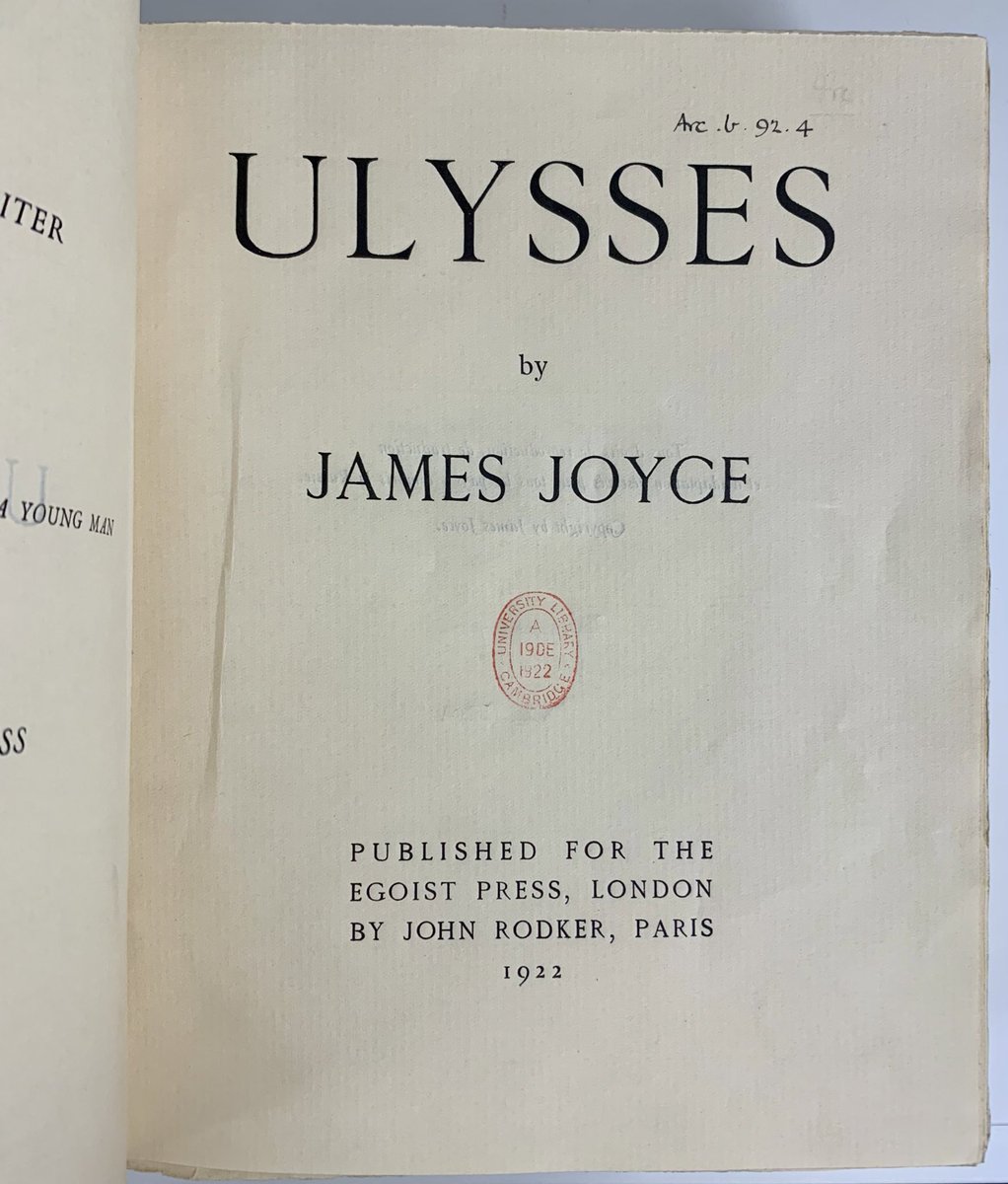 iamkristinesr's tweet image. Happy #Bloomsday to all that celebrate! 

@theul Arc.b.92.4, James Joyce, Ulysses, published for the Egoist Press, London, by John Rodker, Paris, 1922. 

#CambridgeUniversityLibraries #Ulysses