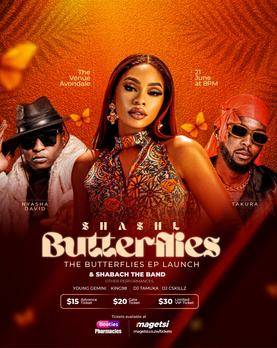 SHASHL (@shashl_zw) on Twitter photo Excited about my launch on Friday the 21st of June at. The Venue in Avondale. Please get your tickets ; You Don’t want to miss this !
#ShashlEPlaunch #butterfliesEP Excited about my launch on Friday the 21st of June at. The Venue in Avondale. Please get your tickets ; You Don’t want to miss this !
#ShashlEPlaunch #butterfliesEP