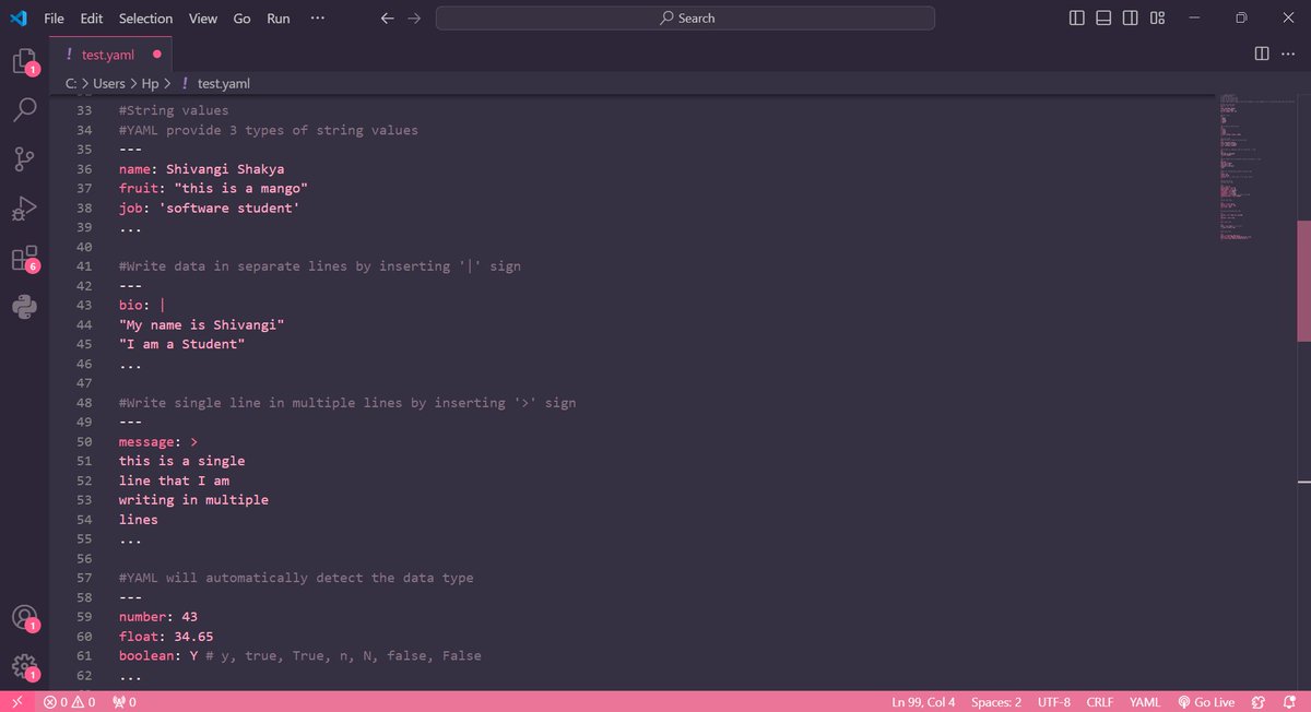 ShivangiSh91166's tweet image. #LSPPDay16
I dived deeper into YAML! Learned about key-value pairs, lists, data types, and more. YAML’s human-readable format is perfect for configuration files and data serialization. #DevOpsLearning #YAML #60DaysOfLearning #LearningWithLeapfrog #LSPPDM1 📚