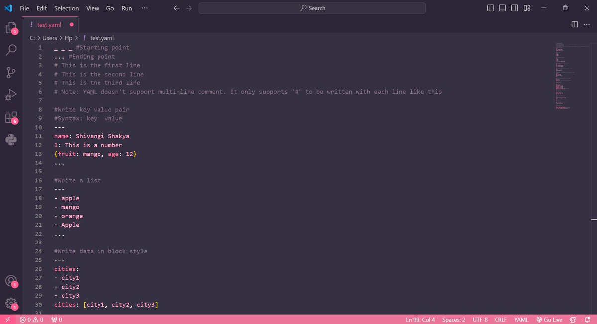 ShivangiSh91166's tweet image. #LSPPDay16
I dived deeper into YAML! Learned about key-value pairs, lists, data types, and more. YAML’s human-readable format is perfect for configuration files and data serialization. #DevOpsLearning #YAML #60DaysOfLearning #LearningWithLeapfrog #LSPPDM1 📚