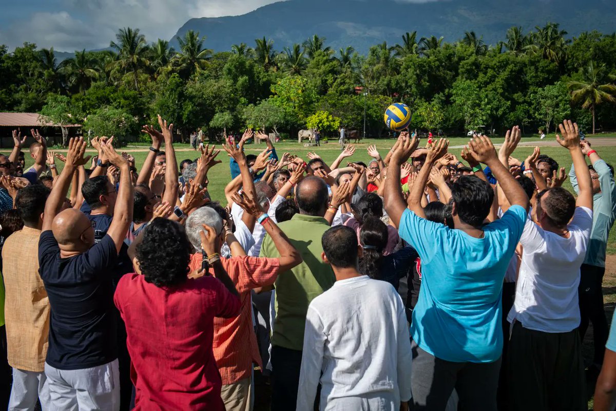ishafoundation's tweet photo. In eloquence and in silence, through application and in meditation, in groups and in solitude, for two days, our participants have given it all they’ve got as they’ve been put through the paces to explore how they can craft a timeless culture for their organizations. They’ve absorbed terms like ‘extreme ownership’ and ‘extreme empowerment’ and have contemplated adopting them.

On Day 3, in the final session of the 2024 edition of Human is NOT a Resource, Ashutosh Pandey, Program Facilitator, puts the Isha Panel in the hot seat with a singular mandate: define the Isha Culture. Moumita Sen Sarma & Swami Ullasa, two full-time residential volunteers and Vikramjiet Roy, long-term Isha volunteer, grapple gamely to define an entity that defies definition. This is an ‘extreme culture’ - nobody is in charge, everybody is responsible.

A sneak preview reveals an unfathomable wellspring of commitment, focus and vulnerability. An Army of Willingness drawn to a promise and a purpose they hold higher than themselves.

What IS this promise and purpose? We invite you. Come to Isha and find out. #HINAR2024

@SadhguruAcademy