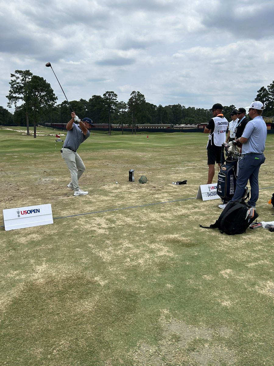 Bryson tees off in 15 minutes but he is testing out driver heads. This one came fresh out of the wrapper, brand new.