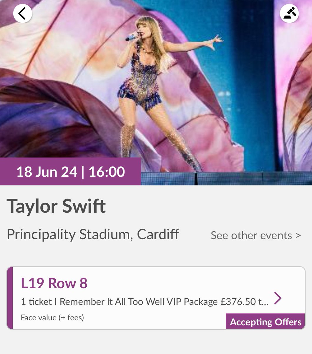 FenderCo1's tweet photo. One ticket has been listed on Twickets for Taylor’s show in Cardiff if anyone needs one. #TaylorSwiftcardifftickets #TaylorSwiftErasCardiff # https://t.co/9hjEOoTPmo