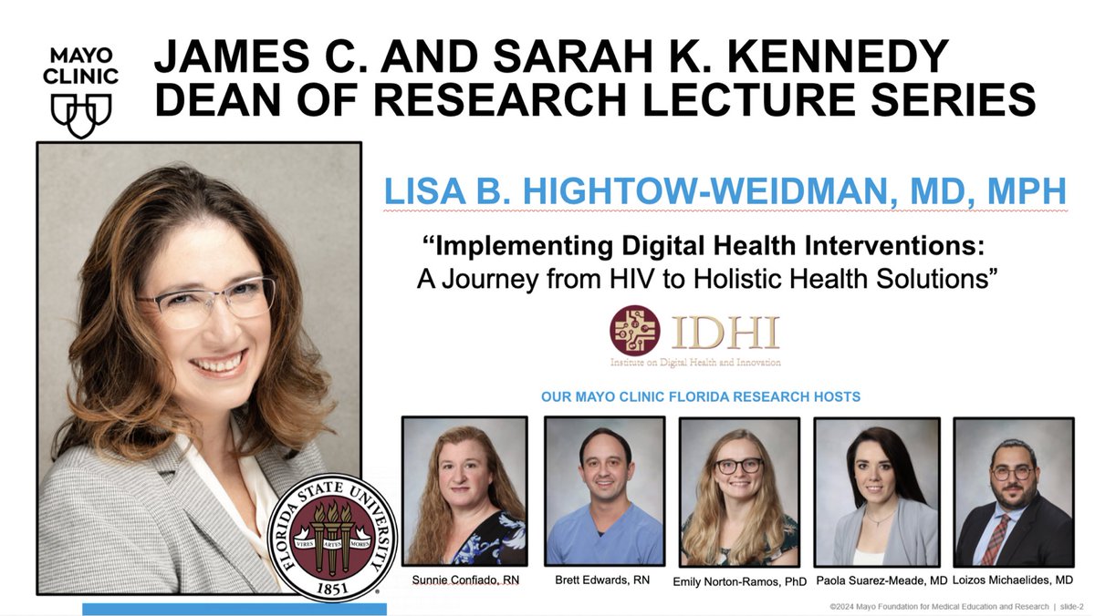 We are thrilled and honored to have Dr. Lisa B. Hightow-Weidman as our James and Sarah K. Kennedy Dean of Research Lecture Series, Keynote Speaker! 🧠 6/17/24 <a href="/MayoClinicNeuro/">Mayo Clinic Neuro</a> <a href="/DoctorQMd/">Dr. Alfredo Quiñones-Hinojosa</a>
<a href="/MayoClinic/">Mayo Clinic</a> (contact for more information).
