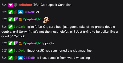 stargoid's tweet photo. We've updated BotGOID.  He now has somewhat of a mind of his own.  We're a little concerned he may be plotting something with WarBucks, but either way - he's become a LOT more entertaining and a great new feature of the stream.
#happyStreamer #BotDaddy #EliteDangerous #GoidsLivesMatter @EliteDangerous