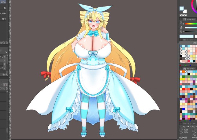 アリスちゃんの服塗れたから素体と合わせよー😊
って合わせたら当然の権利のようにハミ乳輪してて笑った
修正しないと・・・ 