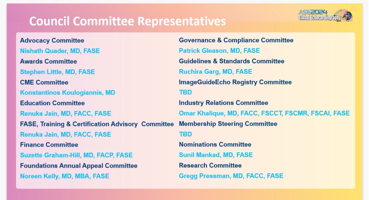 Renu (@renujain19) on Twitter photo Dear #iecho friends, please join <a href="/ASE360/">American Society of Echocardiography</a> IE Council!! Register on ASE membership website.Looking forward to my first year on council with Chair <a href="/nishath_quader/">Nishath Quader, MD</a>, co-chair MB Brady, <a href="/EGarciaSayan/">Enrique Garcia-Sayan, MD, FACC, FASE</a> <a href="/hahn_rt/">RTHahnMD</a> <a href="/SLittleMD/">Stephen Little, MD</a> <a href="/saricmu/">Muhamed Saric</a> <a href="/RigolinVera/">Vera Rigolin</a>
<a href="/OKhaliqueMD/">Omar Khalique</a> #ASE2024 Dear #iecho friends, please join <a href="/ASE360/">American Society of Echocardiography</a> IE Council!! Register on ASE membership website.Looking forward to my first year on council with Chair <a href="/nishath_quader/">Nishath Quader, MD</a>, co-chair MB Brady, <a href="/EGarciaSayan/">Enrique Garcia-Sayan, MD, FACC, FASE</a> <a href="/hahn_rt/">RTHahnMD</a> <a href="/SLittleMD/">Stephen Little, MD</a> <a href="/saricmu/">Muhamed Saric</a> <a href="/RigolinVera/">Vera Rigolin</a>
<a href="/OKhaliqueMD/">Omar Khalique</a> #ASE2024