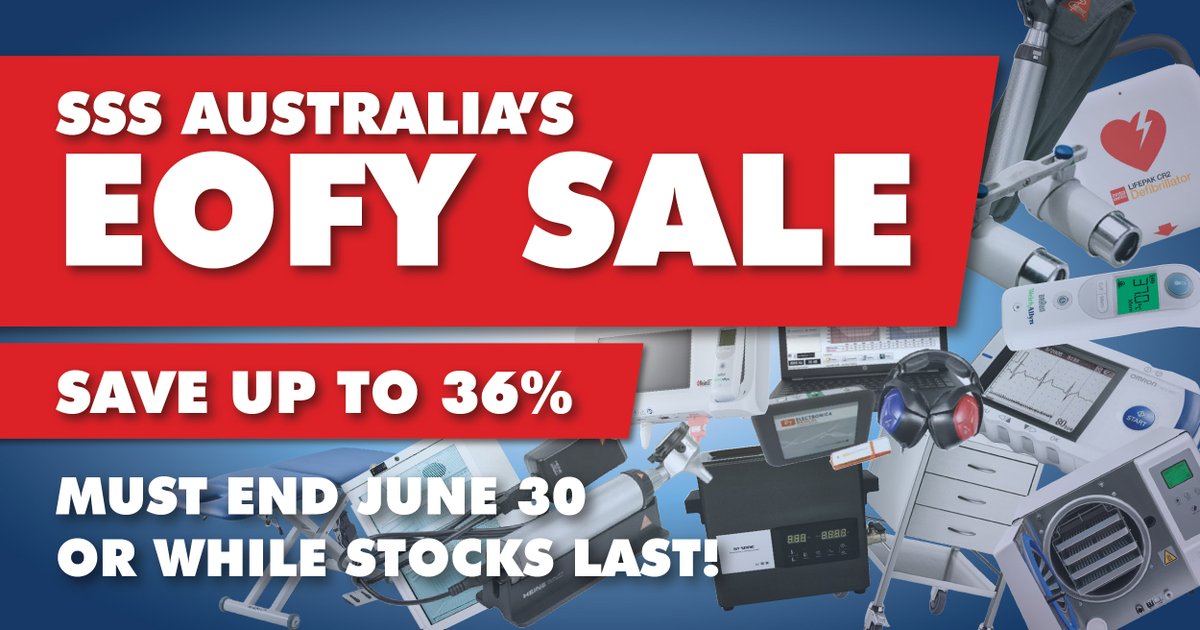 SSSAustralia's tweet photo. Our end of financial year equipment sale is on now. Save up to 36% off diagnostic measurement, instruments, furniture and fittings, sterilisation resuscitation and respiratory equipment. Sale ends June 30. Reach out to SSS Australia now: https://t.co/V3pSPJ4TFP
#medicalsupplies https://t.co/SkyGhFU4Gk