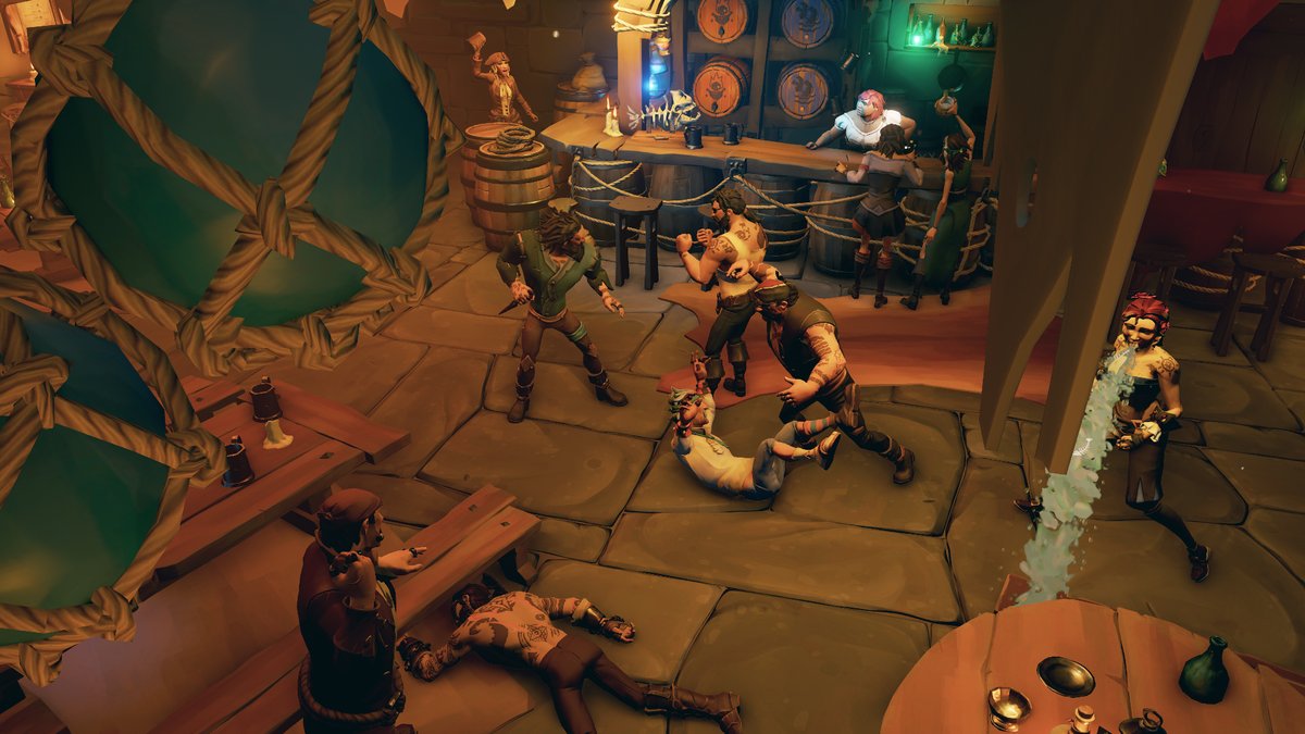 CEOPESTAR0's tweet photo. YOU STOLE MY DRINK! Ow, my head! 💥
One more grog, please! 🍺 *burrpp* 

#SoTShot Theme: Grog Guzzling 
#SeaOfThieves @SeaOfThieves https://t.co/1b6Fu6Rhl1