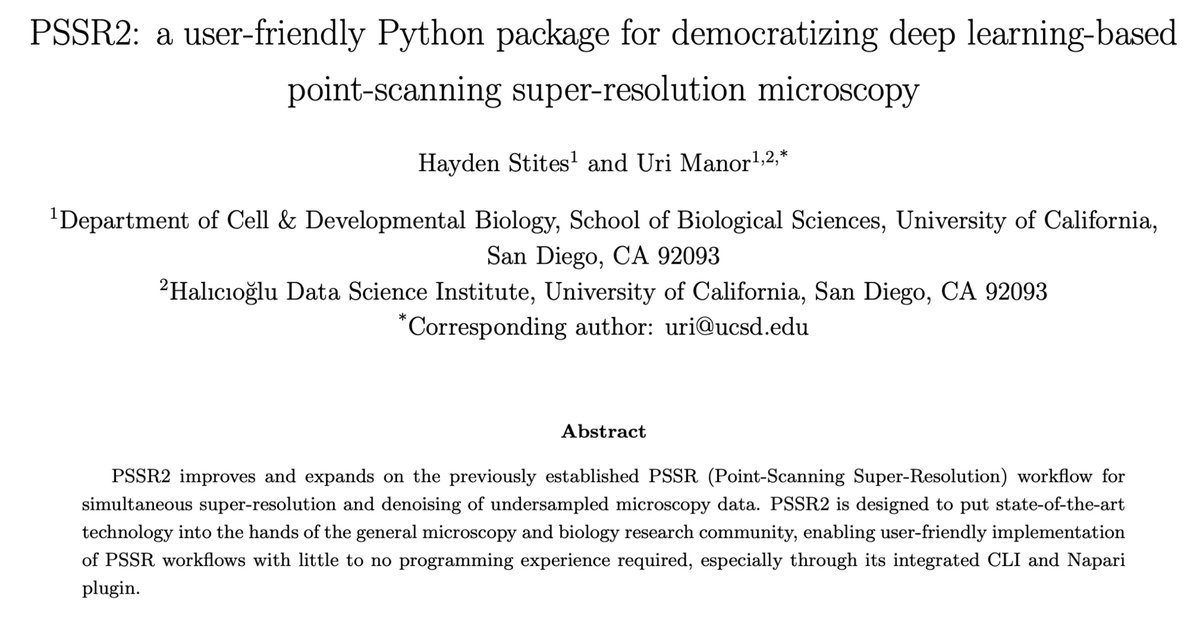 Paper #2 out of 5 is out! A short but significant update to our original PSSR. Key updates are increased 1) accessibility via a new <a href="/napari_imaging/">napari</a> plugin alongside far improved documentation, and 2) performance via improved crappifier and loss functions biorxiv.org/content/10.110…