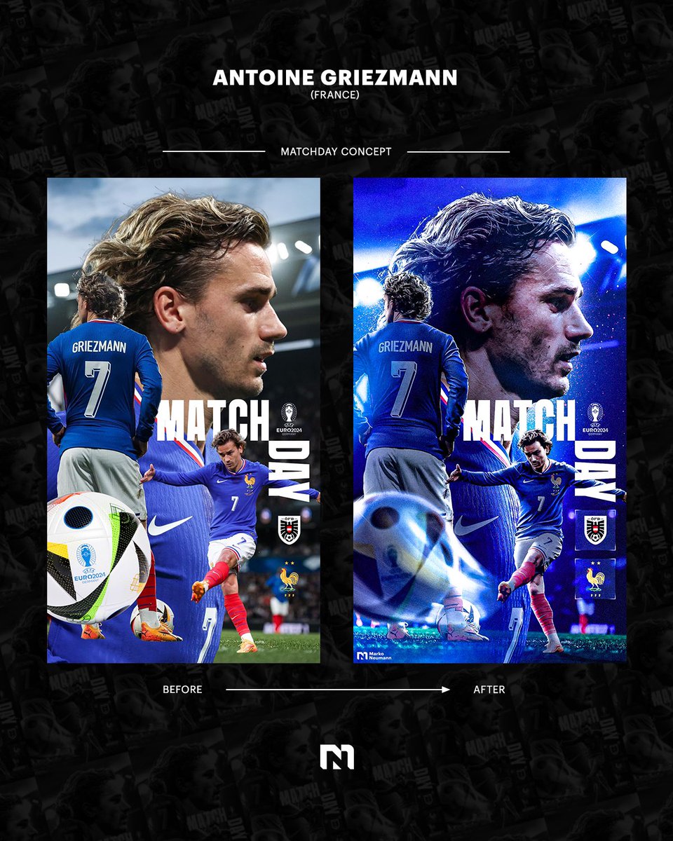 _markoneumann's tweet photo. 🆕 Matchday Concept for Antoine Griezmann from France for tomorrows match against Austria at Euro 2024 🖌️🎨🇦🇹🇫🇷 

#griezmann #antoinegriezmann #equipedefrance #byandfor #euro24 #em2024 #euro2024 #smsports #sportsgraphics #sportsposters #sportsdesign #soccerwallpaper https://t.co/QplI98iHI3