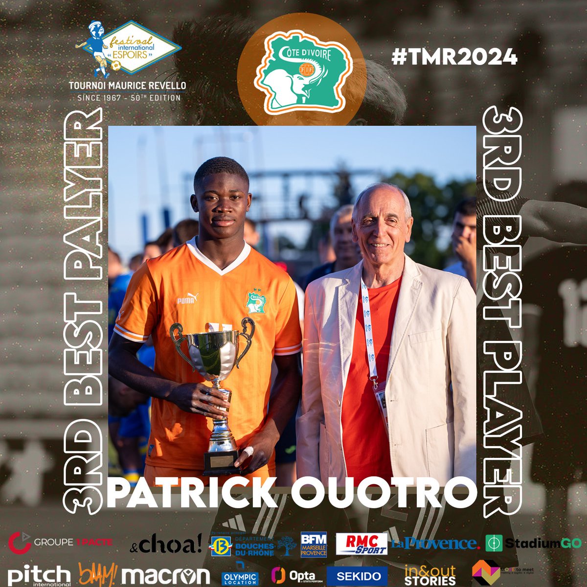 🇨🇮 Congratulations to Patrick Ouotro (<a href="/RCSA/">Racing Club de Strasbourg Alsace</a>), our 𝙏𝙝𝙞𝙧𝙙 𝙗𝙚𝙨𝙩 𝙋𝙡𝙖𝙮𝙚𝙧 𝙤𝙛 𝙩𝙝𝙚 𝙩𝙤𝙪𝙧𝙣𝙖𝙢𝙚𝙣𝙩 of 2024 <a href="/tournoimrevello/">Tournoi Maurice Revello</a> 🏆

#TMR2024