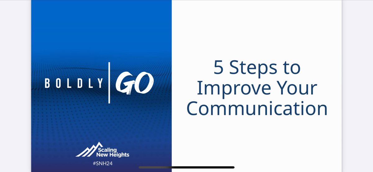 CalebLJenkins's tweet photo. 5 Steps to Improve Your Communication:
1️⃣Listen to Understand
2️⃣Clear is Kind
3️⃣Keep it Simple
4️⃣Be a Person
5️⃣Wash, Rinse, Repeat
~ @annamarieready at #SNH24 on #TalkGOOD https://t.co/r7G486n0TY