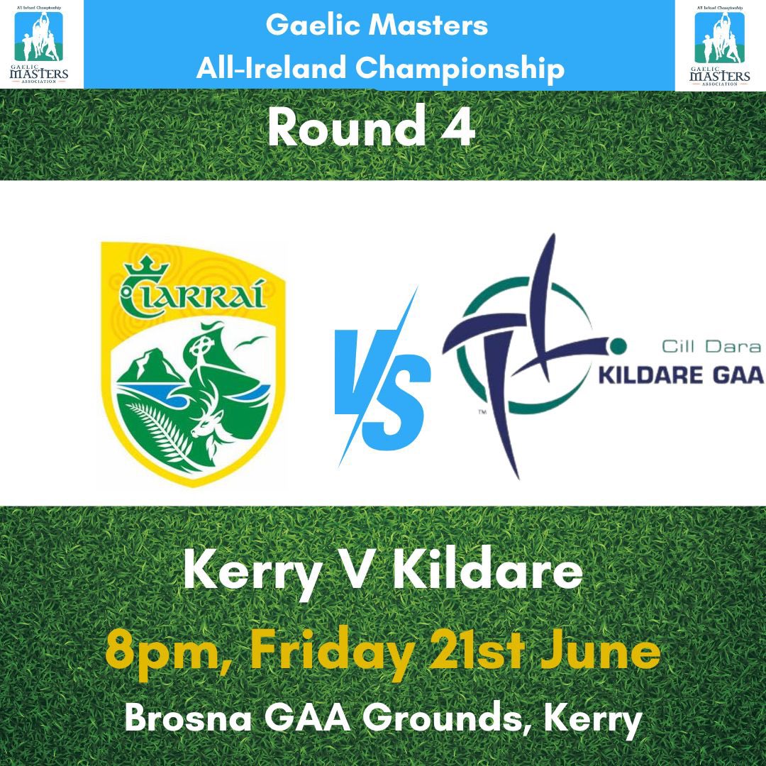 Kerry Gaelic Masters (@kerrymastersgaa) on Twitter photo <a href="/BROSNAGAA/">BROSNA GAA</a> grounds will host round 4 of our Gaelic Masters All - Ireland championship game with <a href="/kildaremasters/">@kildaremastersGAA</a> next Friday evening at 8pm. <a href="/GaelicMasters/">Gaelic Masters Association</a> <a href="/BROSNAGAA/">BROSNA GAA</a> grounds will host round 4 of our Gaelic Masters All - Ireland championship game with <a href="/kildaremasters/">@kildaremastersGAA</a> next Friday evening at 8pm. <a href="/GaelicMasters/">Gaelic Masters Association</a>