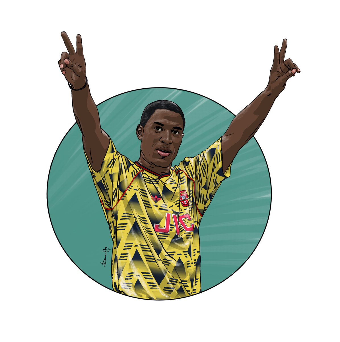 Footy_Draws's tweet photo. “Sometimes there is nothing better in life than being a Gooner!” -@1kevincampbell 
#RIPSuperKev https://t.co/9PC26ltAfS