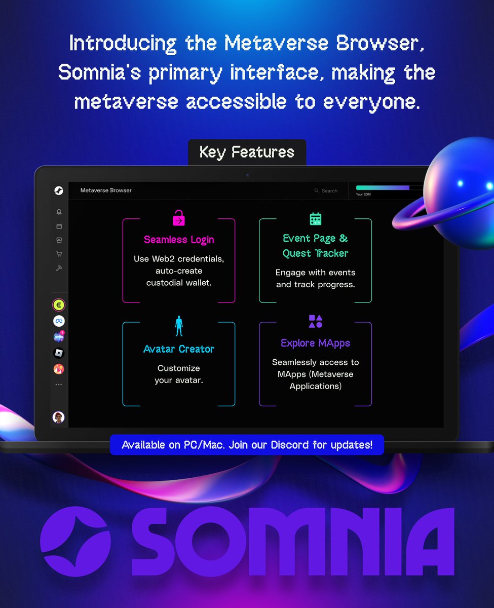 Somnia_Network's tweet image. Take a look at the #Somnia Metaverse Browser! 🔎 Effortlessly explore the #metaverse, create your #avatar, and join events. Available now on PC/Mac. Mobile version on the way! 🚀✨