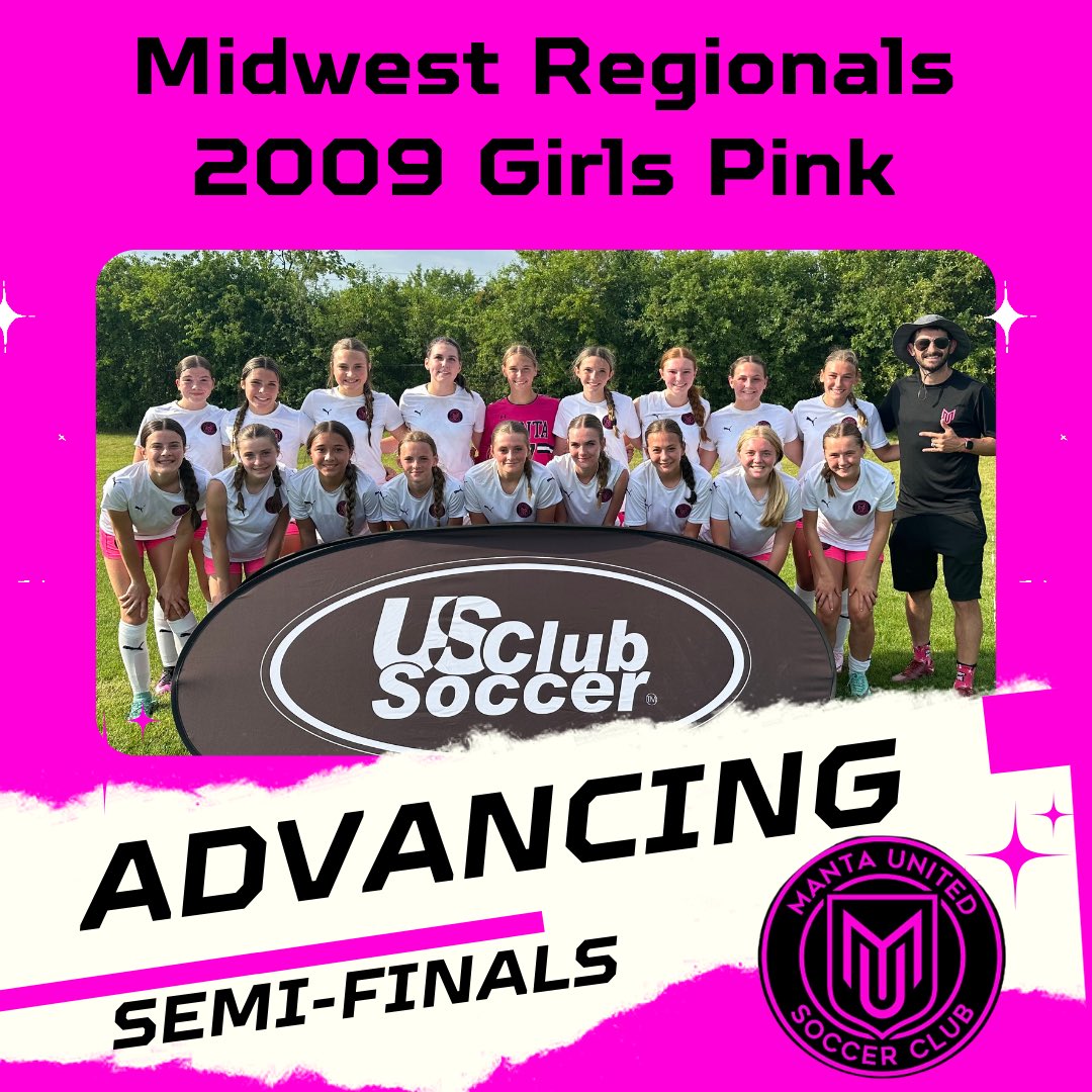 manta_soccer's tweet photo. CONGRATS to the @manta09pinks for advancing to the @usclubsoccer Midwest Regional Semi-Final game today at 5pm vs Kansas City after going 3-0 in pool play! LETS GO!π©·π€ #mantafam #teammanta #thatpinkclubfromohio #roadtocolorado https://t.co/ISHruC92Dt