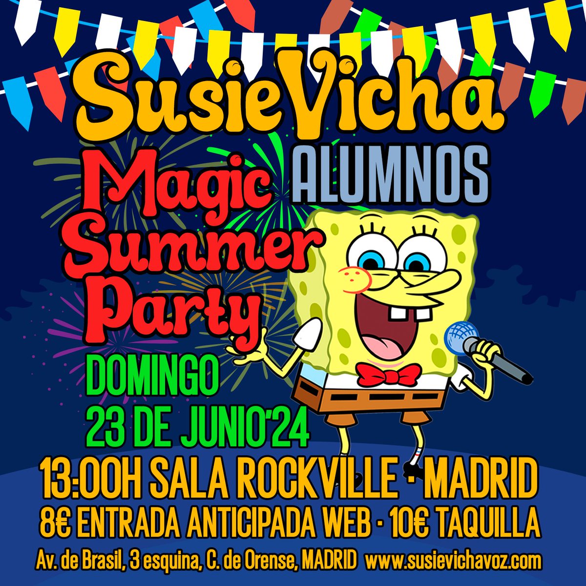 🌞🎤 ¡Este domingo 23 de junio, acompáñanos en la Sala Rockville para nuestra función refrescante! Consigue tus entradas ya. 🎟️
susievichavoz.com/tienda/funcion…
 #MagicSummerParty #LiveMusic
