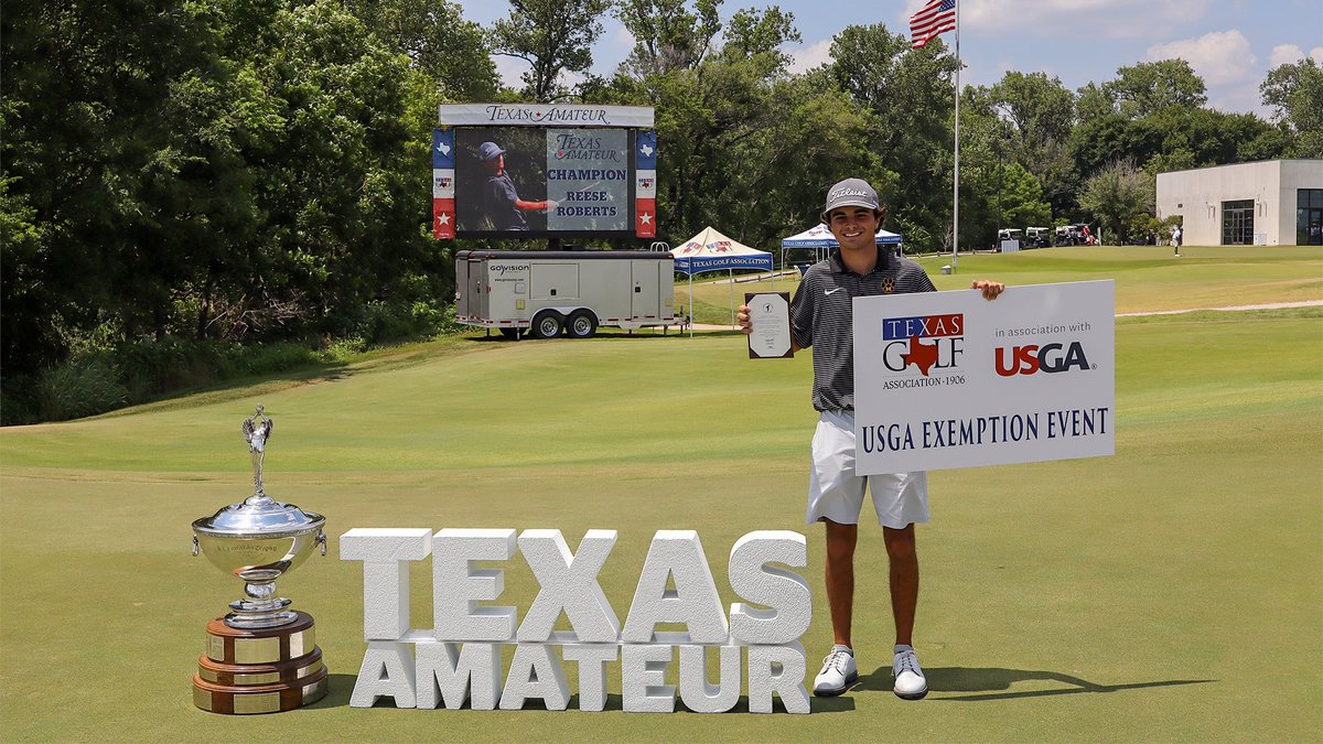 TexasGolfAssoc's tweet photo. Ladies and Gentlemen… your 115th Texas Amateur Champion Reese Roberts!! 🏆

With the Texas Amateur now bing an official USGA Exemption Event, Reese will also be heading to the 124th U.S Amateur at @Hazeltine !! https://t.co/q5ZbeGtqgw