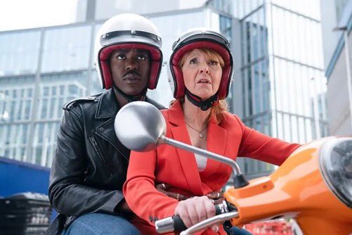 MelanieBushDW's tweet photo. The promo photos are out!, Here’s @bonnie_langford and Ncuti Gatwa in next weeks @bbcdoctorwho episode Empire Of Death, #DoctorWho https://t.co/WyOALrONeR