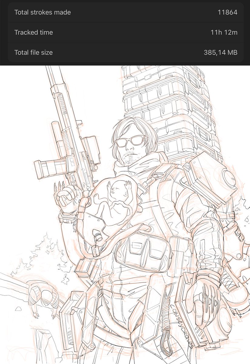 conscydraws's tweet photo. Me: I'll just redraw that screenshot real quick for practice

Also me: here we go again 🙈
And I haven't even colored it yet

#conscydraws #deathstranding #deathstrandingfanart #samporterbridges #artistsontwitter https://t.co/tlGtX0ZecO